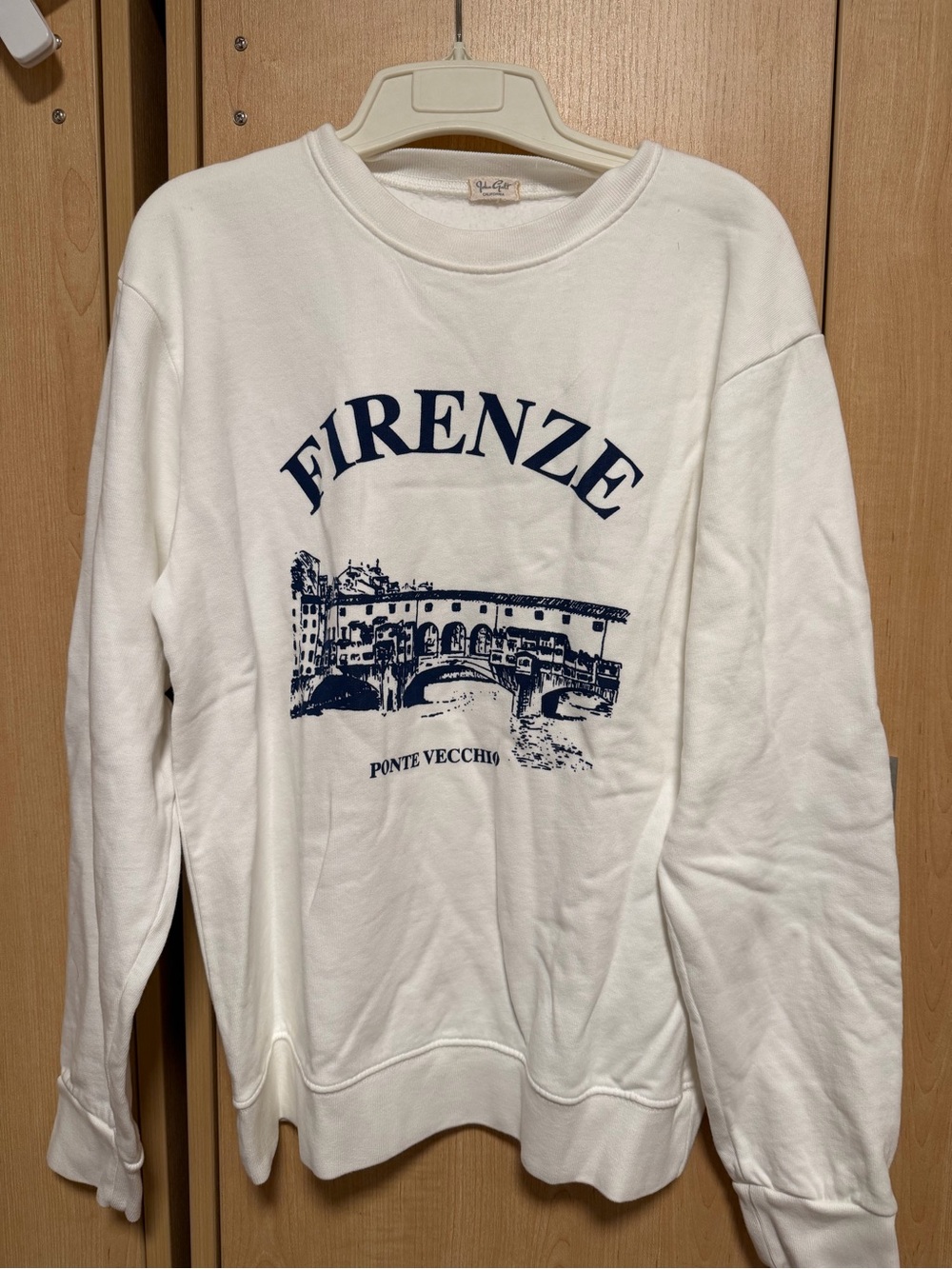 Brandy Melville Firenze Ponte Vecchio White Sweatshirt with Navy Graphic